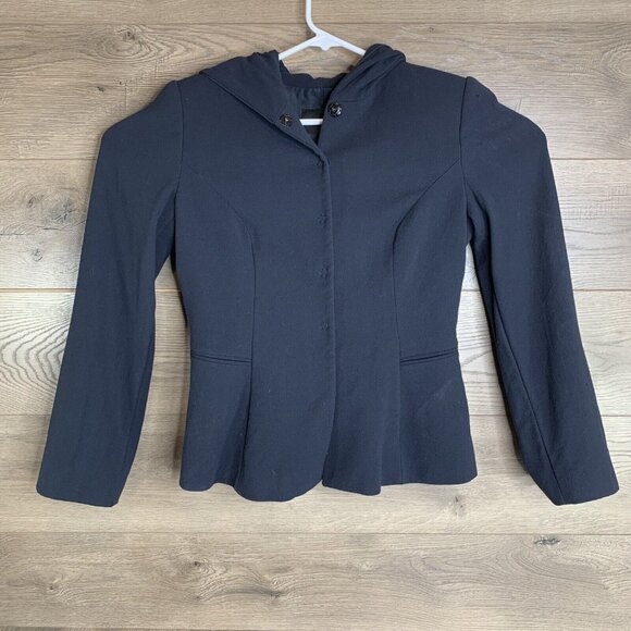 Giorgio Armani Borgo 21 Black Jacket Sz 46 w/Hood 6 Snap Closure 8 Panel - Picture 2 of 13